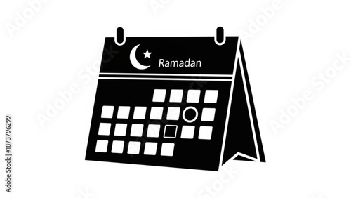 Ramadan calendar icon Islamic crescent moon and star symbol marked date for holy month vector illustration for religious events