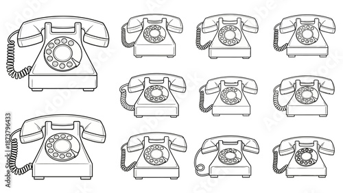 Vintage Rotary Phones Line Art Collection.