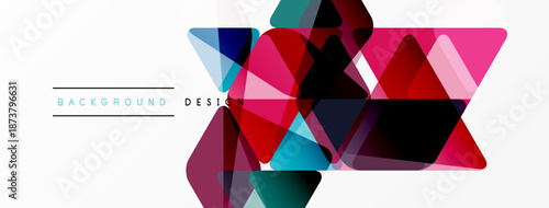 Abstract geometric shapes overlap, creating vibrant colorful design. White background emphasizes dynamic composition. Modern visual element.