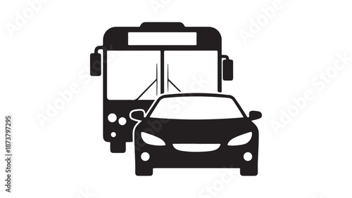 Modern city traffic with car and bus Vector, illustration