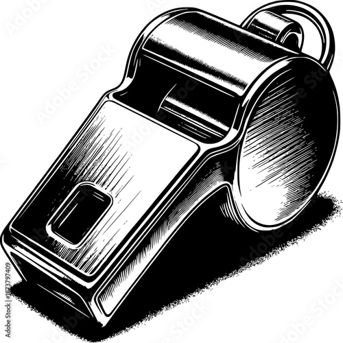 Metal whistle isolated on white background for sports and referee use