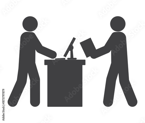 receptionist on reception desk and visitor icon