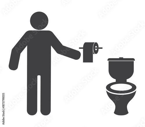 person in toilet with paper hygiene icon