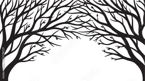 Moody dark enchanted forest silhouette featuring dense trees, mysterious woodland shapes, and a magical atmosphere