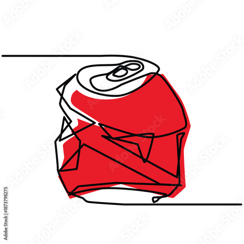 Crushed Soda Can one line drawing. Crushed Soda Can single line illustration. Crushed Soda Can minimalist line art. Crushed Soda Can vector art