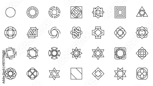 Collection of Sacred Geometric Shapes and Symbols.