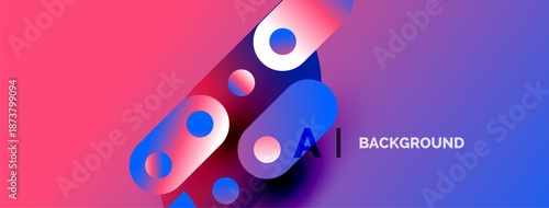 Abstract vibrant design. Gradient pink, purple hues dominate. Circular shapes overlap, creating dynamic visual effect. Text reads AI BACKGROUND.