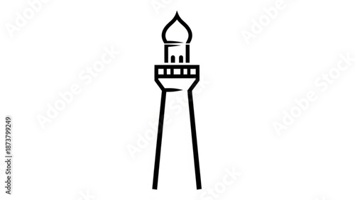 Simple Black Lighthouse Icon on White Background, Isolated Illustration