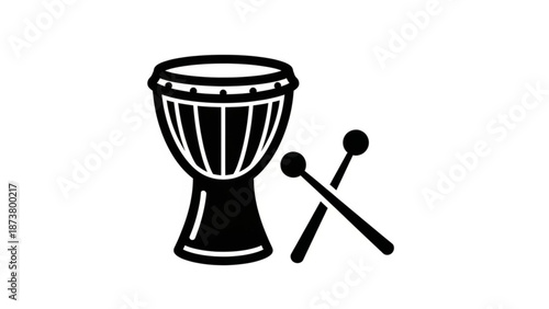 Djembe Drum with Mallets Isolated on White Background