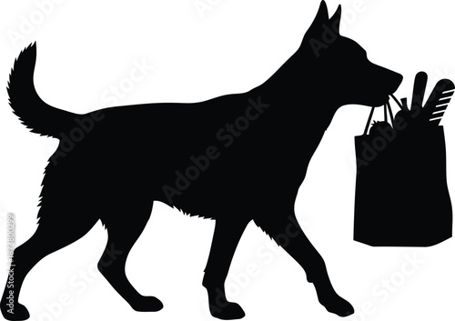 Playful Dog Carrying Groceries in a Bag
