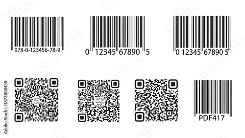 Collection of various barcodes and QR codes displayed on a white background
