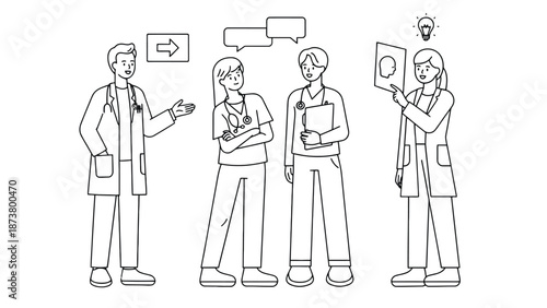 A diverse group of medical professionals discussing and sharing ideas in a meeting