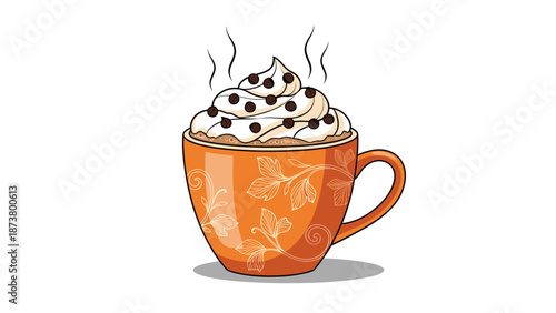 Cartoon Illustration: Hot Drink with Whipped Cream and Chocolate