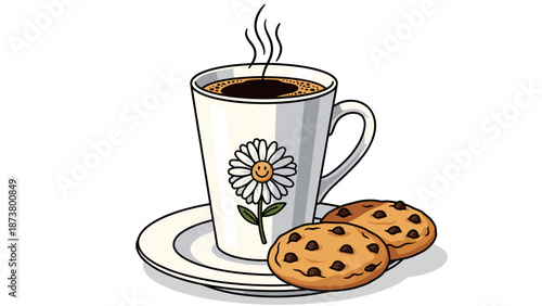 Coffee and Cookies Illustration: Mug with Daisy