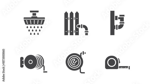 Outdoor plumbing and gardening tools icons set
