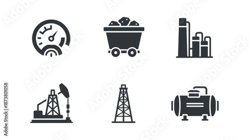Industrial icons representing mining and drilling operations