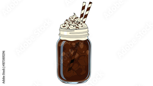 Chocolate Milkshake in Mason Jar with Whipped Cream - Illustration