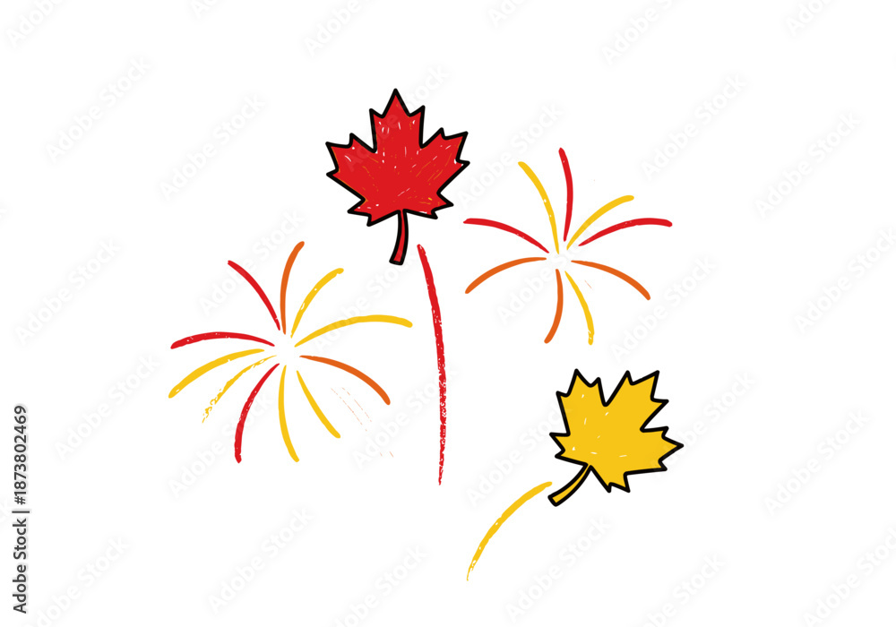 Naklejka premium Illustration of maple leaves with fireworks for Canada Day celebration 