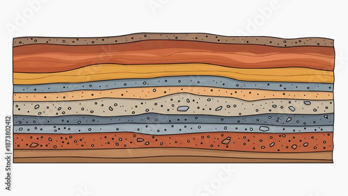 Cross-sectional illustration of layered geological formation showcasing earth strata and sedimentary rock structures
