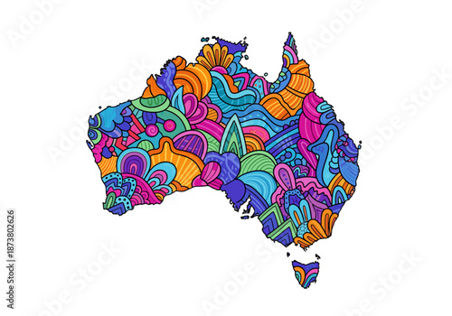 Colorful artistic map of Australia with abstract patterns  