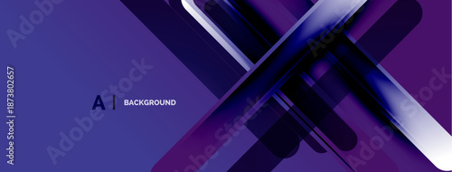 Abstract geometric design. Dark purple gradients create dynamic lines, shapes. Modern aesthetic suitable for backgrounds, presentations.