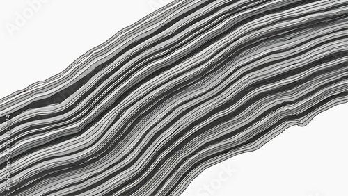 Wavy black and white striped pattern flowing across a plain white background from a tilted viewpoint