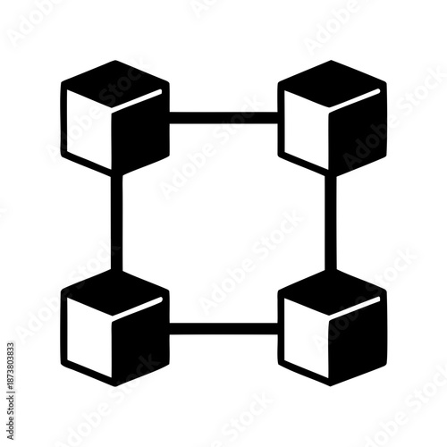 Simple black and white block chain structure with connected cubes illustration