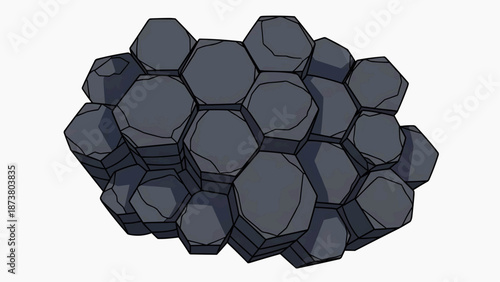 A cluster of dark grey polygonal shapes arranged in a honeycomb pattern on a white background