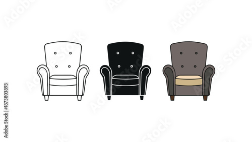 A collection of four different armchairs in various colors and styles