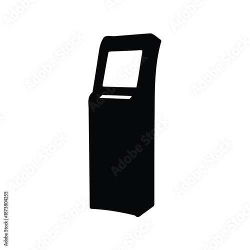 Black and white silhouette illustration of an information kiosk with screen