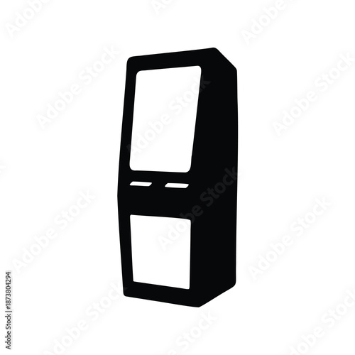 Stylized black silhouette of an information kiosk standing in isolation on white
