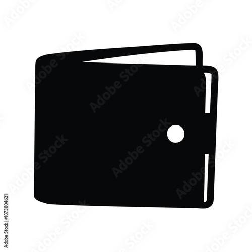 Stylized black wallet with a white button and clean background