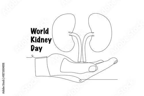 World kidney day concept one-line drawing