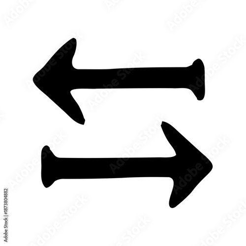 Black arrows pointing in opposite directions, representing exchange or return concept