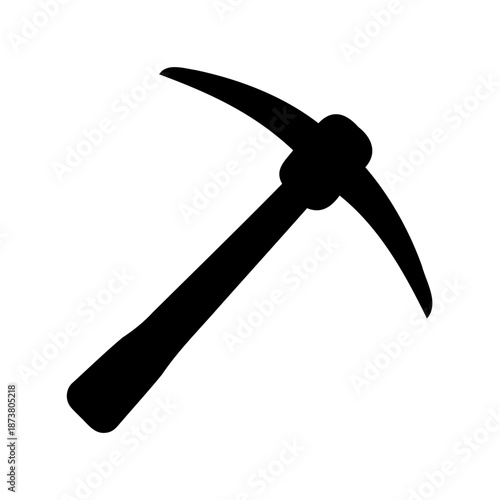 Stylized black silhouette of a pickaxe tool on a white background