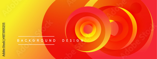 Dynamic gradient circles create vibrant visual effect. Yellow, orange, red hues blend smoothly. Modern background design element.