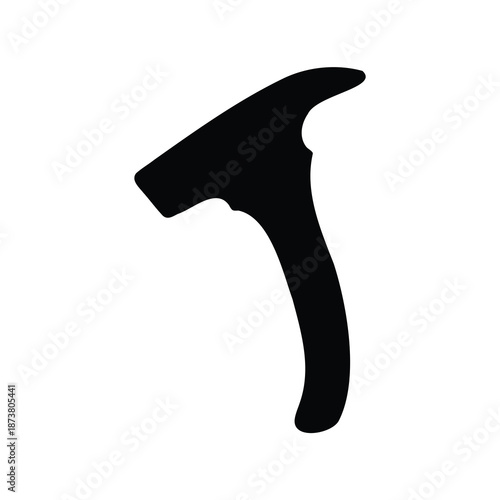 Silhouette of an ice axe against a white background featuring climbing gear