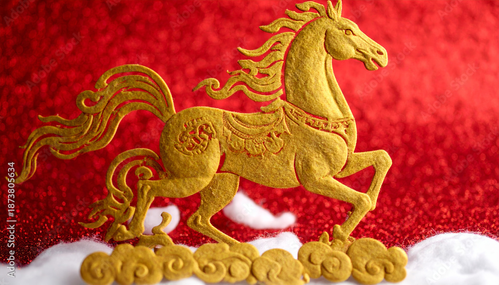 Fototapeta premium 2026 year horse lunar new chinese art decoration on red background