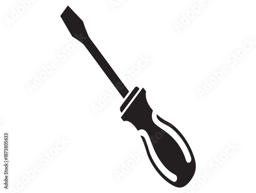 A black and white image of a flathead screwdriver with a handle