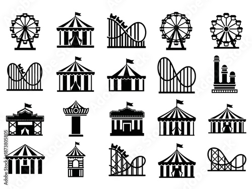 Black silhouette carnival ride icons