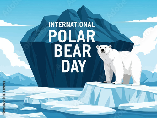 International polar bear day illustration with polar bear on iceberg