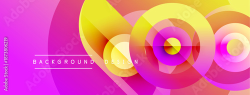Abstract vibrant circles overlap. Pink, yellow, orange hues create dynamic visual effect. Modern design element for backgrounds.