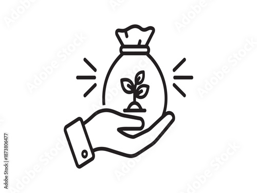 Investment and growth concept with a hand holding a money bag