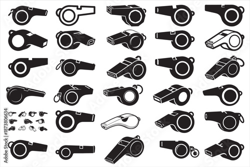 Simple and bold referee whistle silhouette symbolizing sports officiating, control, and fair play.