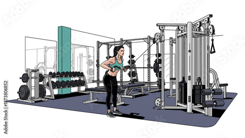 Woman exercising with cable machine in modern gym setting 1.