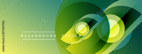 Abstract green background. Overlapping circles create dynamic visual effect. Modern design elements suggest innovation, freshness.