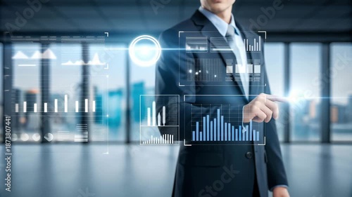 Modern Business Professional Using Digital Holographic Interface