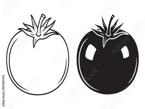 Black and white illustration of two tomatoes side by side