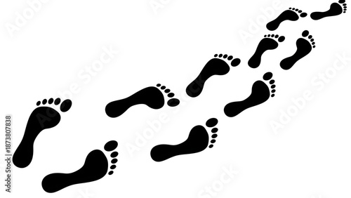 Barefoot Imprints Tracing Path on White Background Illustrating Steps and Forward Motion