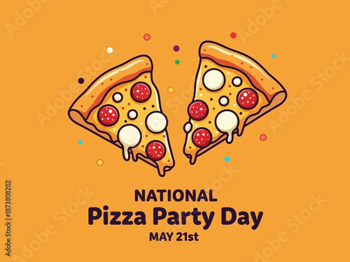National pizza party day illustration with pizza slices and confetti